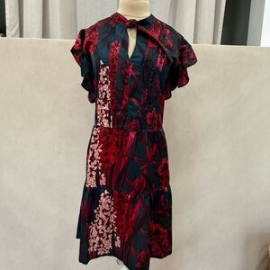 Elegant Floral Dress in Red and Black
